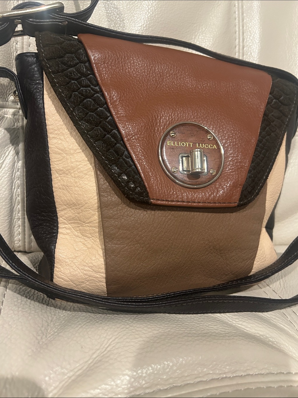 Elliott Lucca Brown, Tan & Cream Colorblock Leather Crossbody